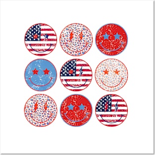American Smiley Face, Independence Day, Patriotic, 4th Of July, American Women, Retro USA Flag Posters and Art